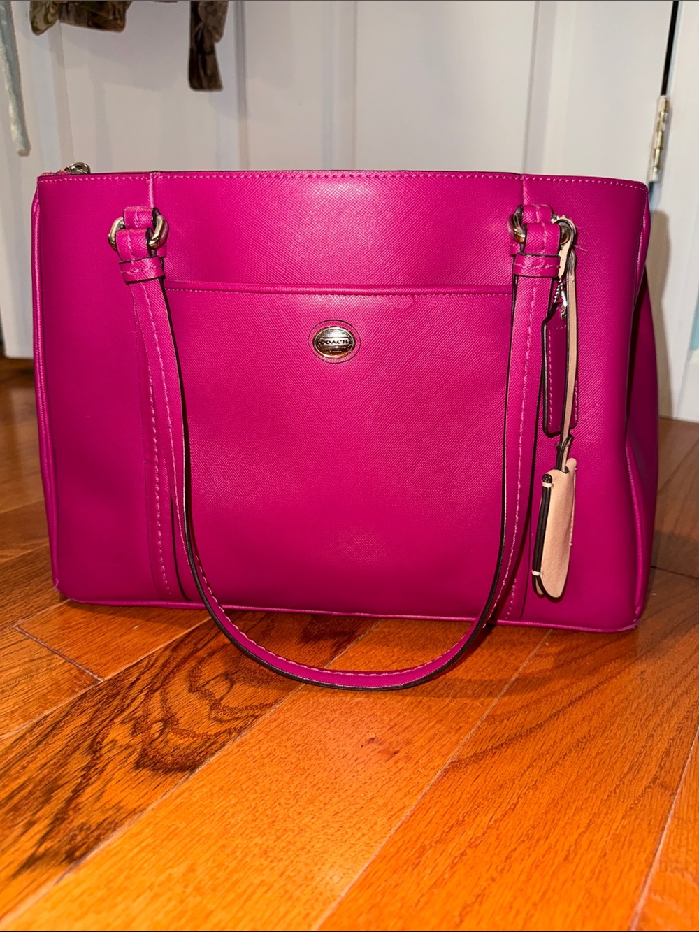 Coach Magenta Peyton Leather Jordan Double Zip Carryall (style number F25669)